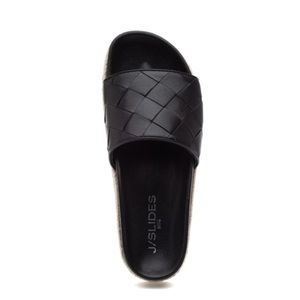 J Slides Rollie Black Leather Slides 8.5